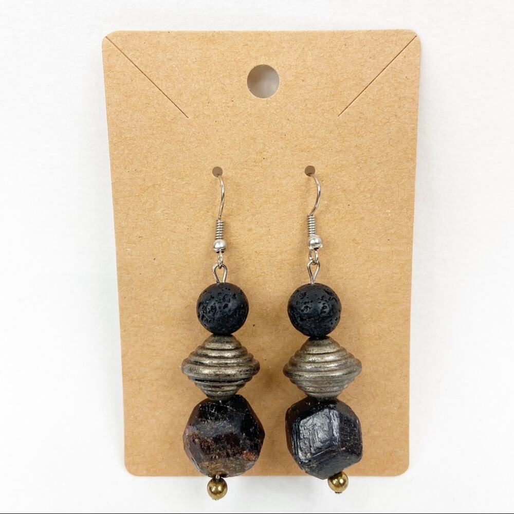 Handmade Wood And Stone Earrings